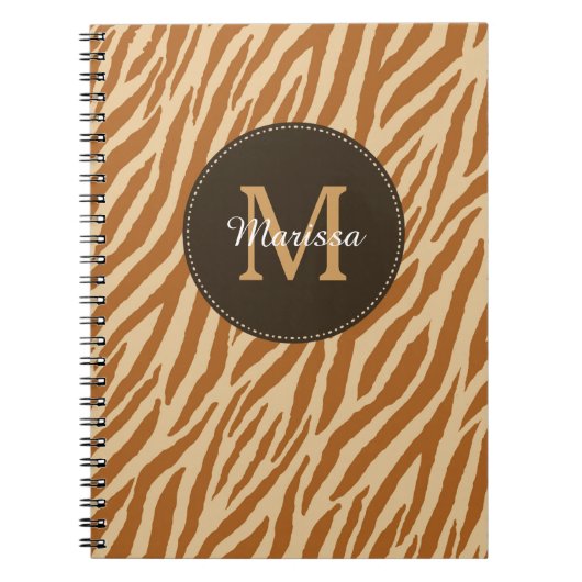 Carnet Stylé Tawny Brown Zebra Imprimer Monogramme et nom (Devant)