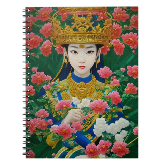 Carnet Style vintage Asiatique Abstraite fille avec fleur (Devant)