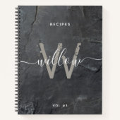 Carnet Stylish Charcoal Gris Stone Script Monogramme Rece (Devant)
