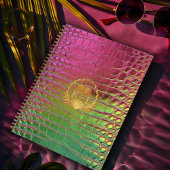 Carnet Stylish Pink Green Iridescent Croc Monogram 