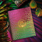 Carnet Stylish Pink Green Iridescent Croc Monogram 