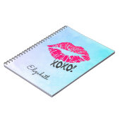 Carnet Stylish Rose Kissy Lips avec xoxo! Aquarelle bleue (Côté gauche)