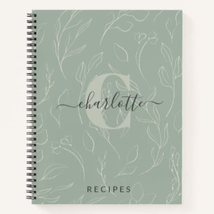 Carnet Stylish Rustic Sage Botanical Monogramme Recette