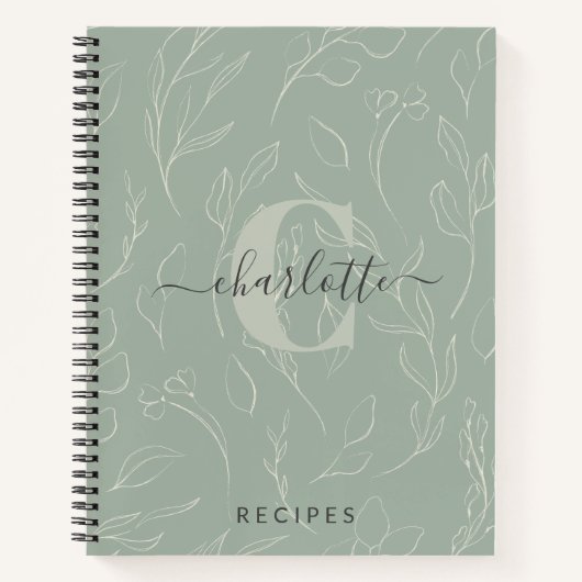 Carnet Stylish Rustic Sage Botanical Monogramme Recette (Devant)