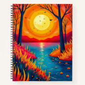 Carnet Stylized Fiery Sunset Lake Dreamy Scenery (Devant)