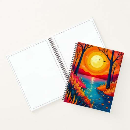 Carnet Stylized Fiery Sunset Lake Dreamy Scenery (Intérieur)