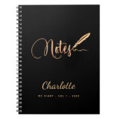 Carnet Stylo noir or élégant nom de script (Devant)