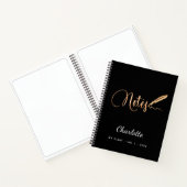 Carnet Stylo noir or élégant nom de script (Intérieur)