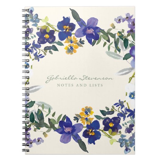 Carnet Stylo violet orchidée fleurie Wreath Personnalisé  (Devant)