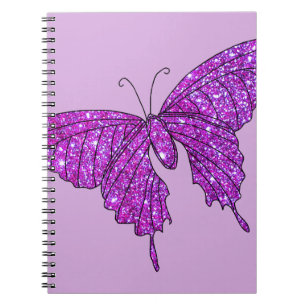 Carnet Substance Girly d'étincelle de papillon lilas ros