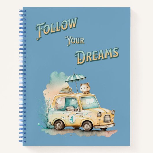 Carnet Suivez vos rêves jolie petite voiture aquarelle bl (Devant)