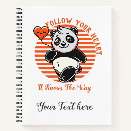 Carnet Suivez Votre Coeur Panda Cute Inspiration (Devant)
