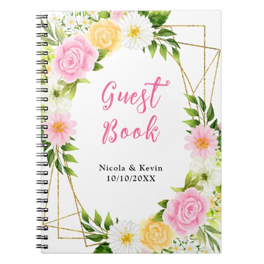 Carnet Summer Pink and Yellow Floral Wedding Guest Book (Devant)