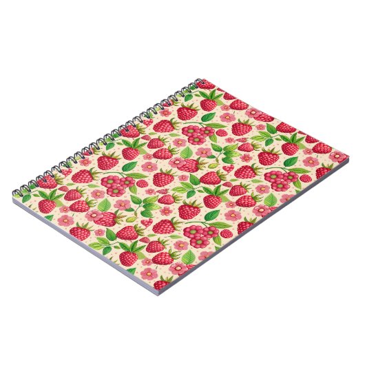 Carnet Summer Raspberry Garden Botanical Fruit Pattern (Côté gauche)