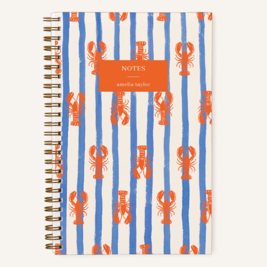 Carnet Summer Stripe Lobster Pattern Personalized Name (Recto)