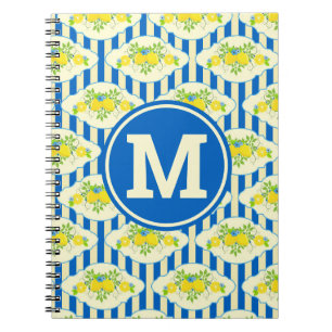 Carnet Summery Blue Stripes & Lemons and Leaves Pattern
