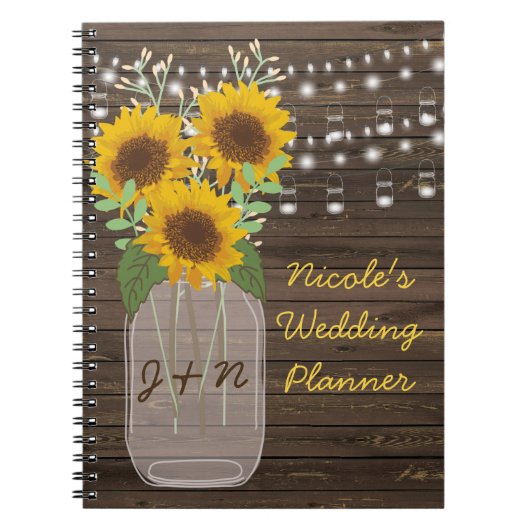 Carnet Sunflower Country Wood Mason Jar Mariage (Devant)