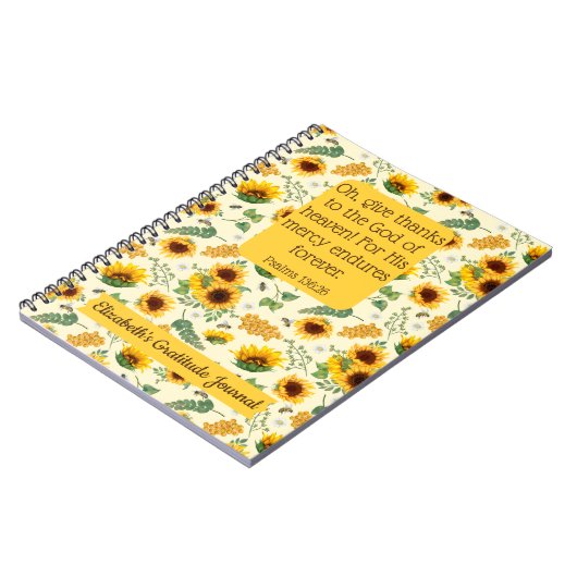 Carnet Sunflowers Bees Custom Bible Verse Christian Cadea (Côté gauche)