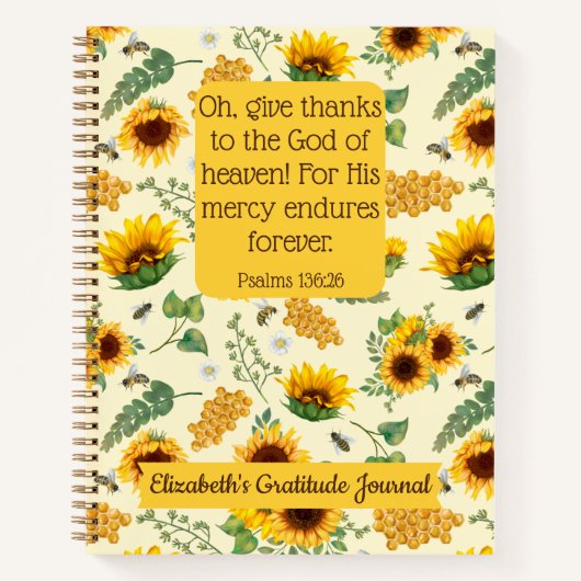 Carnet Sunflowers Bees Custom Bible Verse Christian Cadea (Devant)