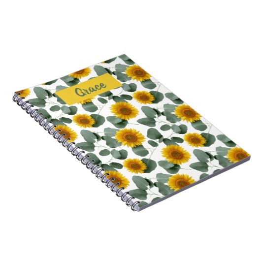 Carnet Sunflowers with Eucalyptus Leaves Pattern Custom (Côté Droit)