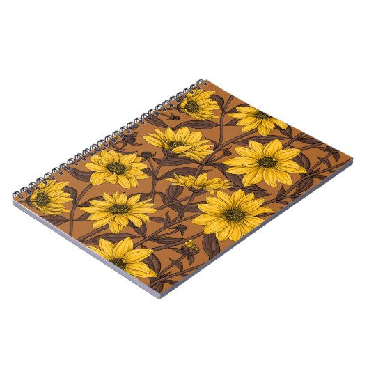 Carnet Sunroot, tournesol sauvage en jaune et marron (Côté gauche)