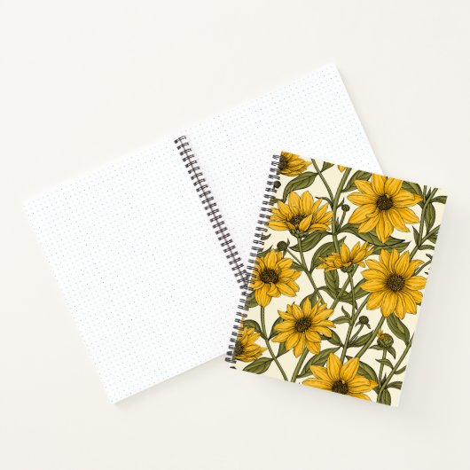Carnet Sunroot, tournesol sauvage sur blanc (Intérieur)