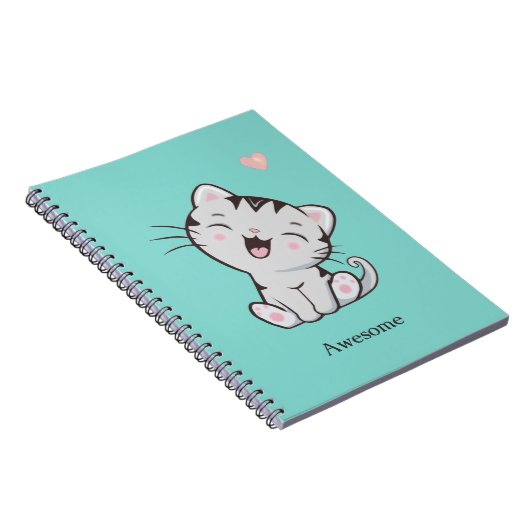 Carnet Super Cute Kitty Chat sur bleu clair (Côté Droit)