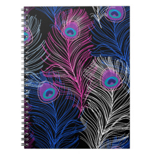 Carnet Superbe motif Vintage de plumes de paon sur un