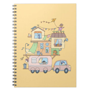 Carnet Sur la route Famille Camping Trailer sur Jaune