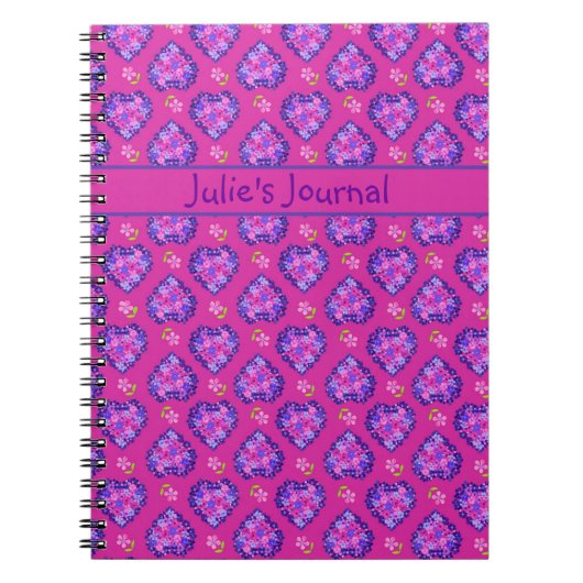 Carnet sur mesure, Coeurs magenta et Fleurs (Devant)