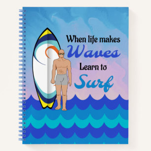 Carnet Surboard Ocean Waves Blue Motivational Quote