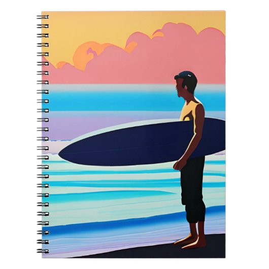 Carnet Surfer debout sur une plage au coucher du soleil (Devant)