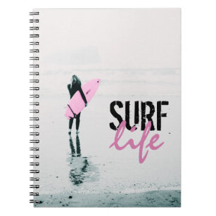 Carnet Surfer Girl Pink Surfboard Beach Surf Art Noteboo