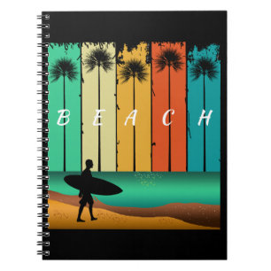 CARNET SURFEUR DE PLAGE VINTAGE SURFANT PALMIERS