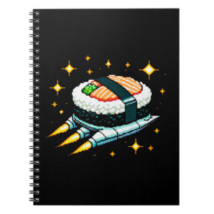 Carnet Sushi Spacship Pixel Art Flying Sushi Roll Design