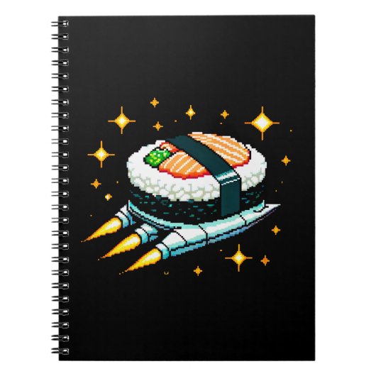 Carnet Sushi Spacship Pixel Art Flying Sushi Roll Design (Devant)