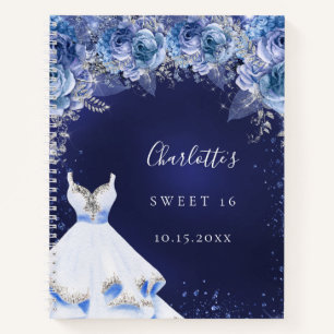 Carnet Sweet 16 parties scintillant bleue robe florale li