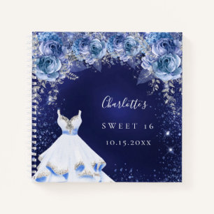 Carnet Sweet 16 parties scintillant bleue robe florale li