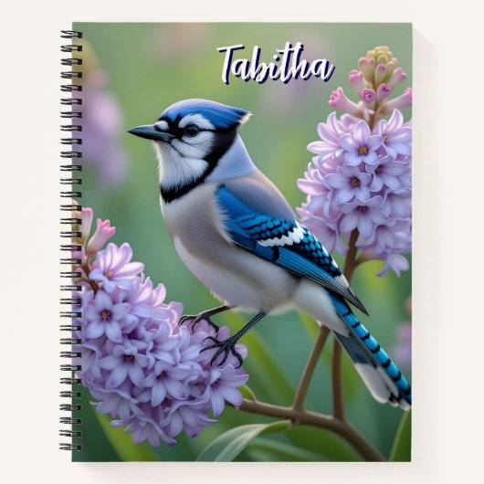 Carnet Sweet Blue Jay sur Lilacs Personnalisé (Devant)