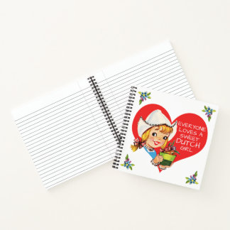 Carnet Sweet Dutch Girl Vintage Tulips Meisje & Heart