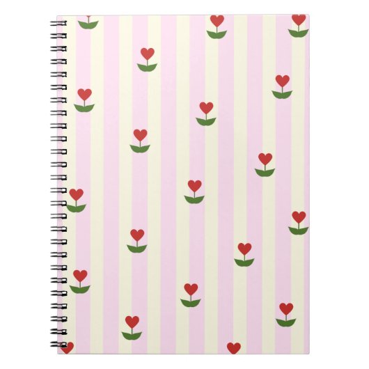 Carnet Sweet Heart Flower Pattern – Soft Pink Striped  (Devant)