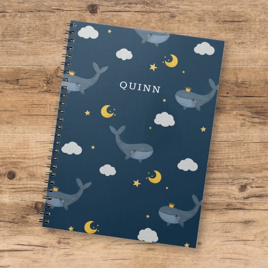 Carnet Sweet Kids Night Sky Whale Nuages Lune avec nom