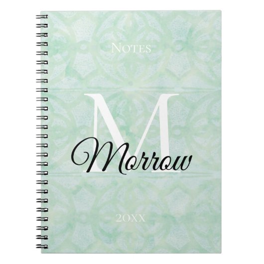 Carnet Sweet Mint Green Batik Nom et année Monogramme (Devant)