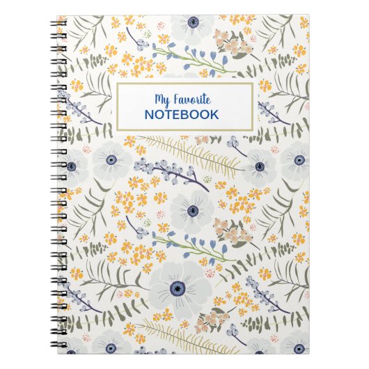 Carnet Sweet Spring Blue Jaune Fleurs botaniques Nom (Devant)