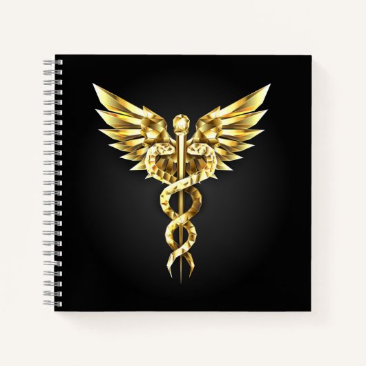 Carnet Symbole caducee polygonale or (Devant)