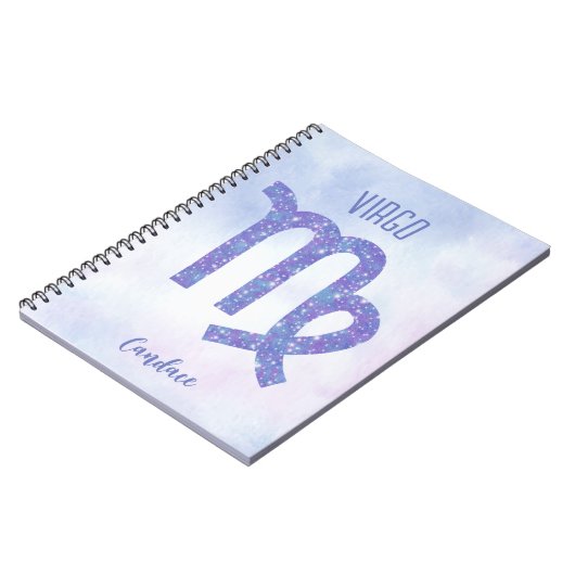Carnet Symbole d'astrologie Virgo personnalisé violet (Côté gauche)