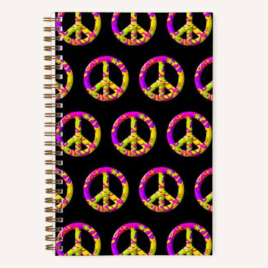 Carnet Symbole de paix psychédélique rose jaune 3D (Recto)