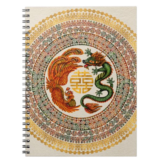 Carnet Symbole du Bonheur Double avec Phoenix et Dragon (Devant)
