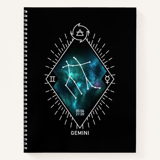 Carnet Symbole Gemini Constellation et Zodiaque (Devant)