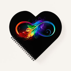 Carnet Symbole infini avec plume arc-en-ciel